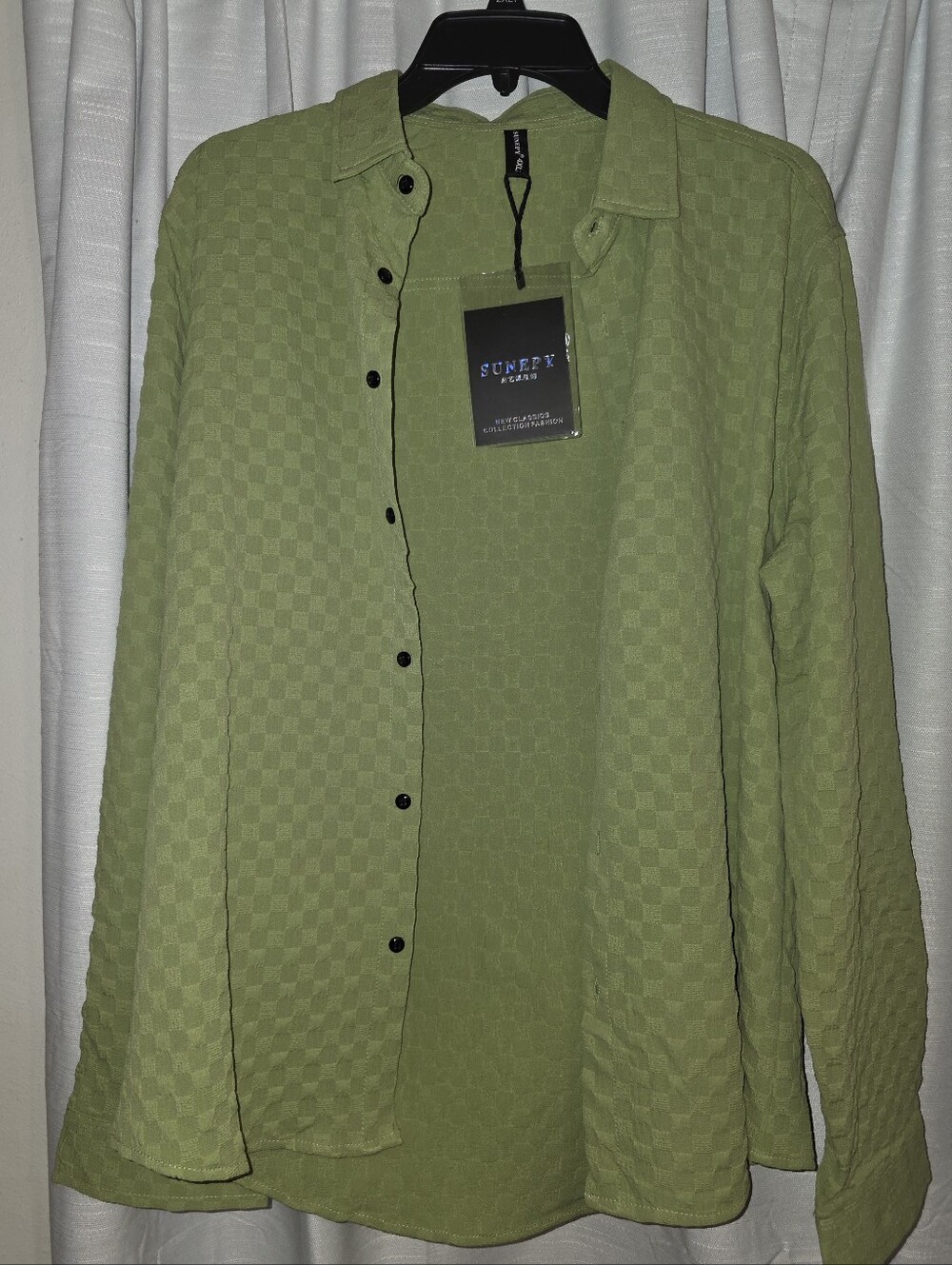 NWT US M  (foreign size listed 4xl)  Sunepy Olive Green Textured  Shirt